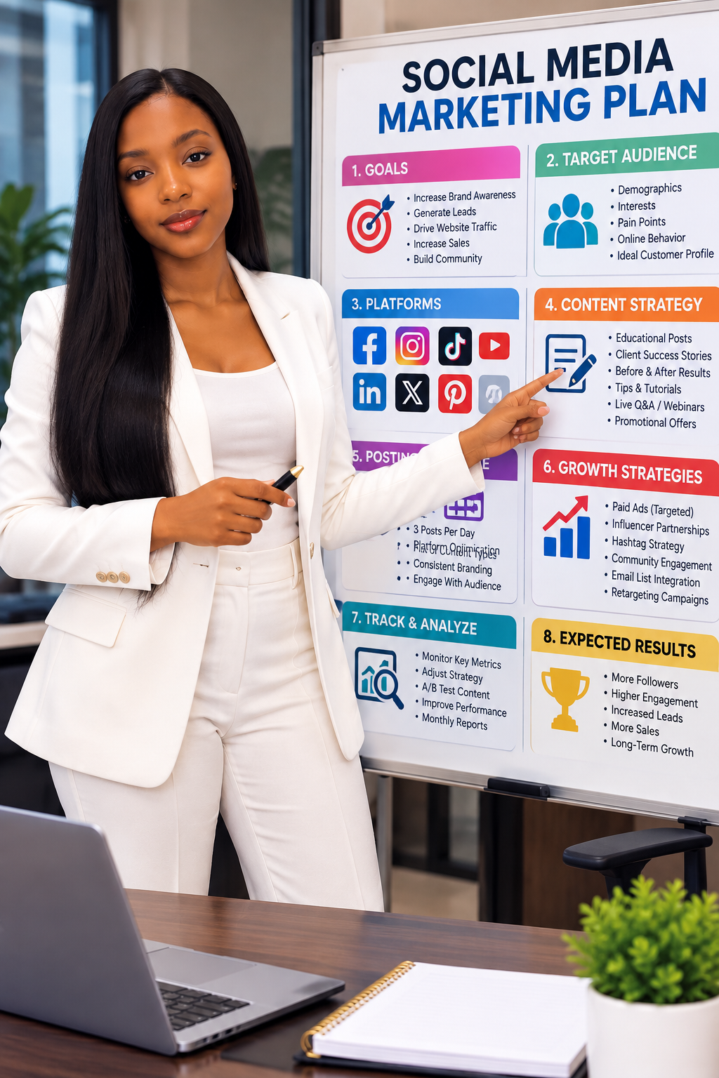 Strategist presenting a social media marketing plan
